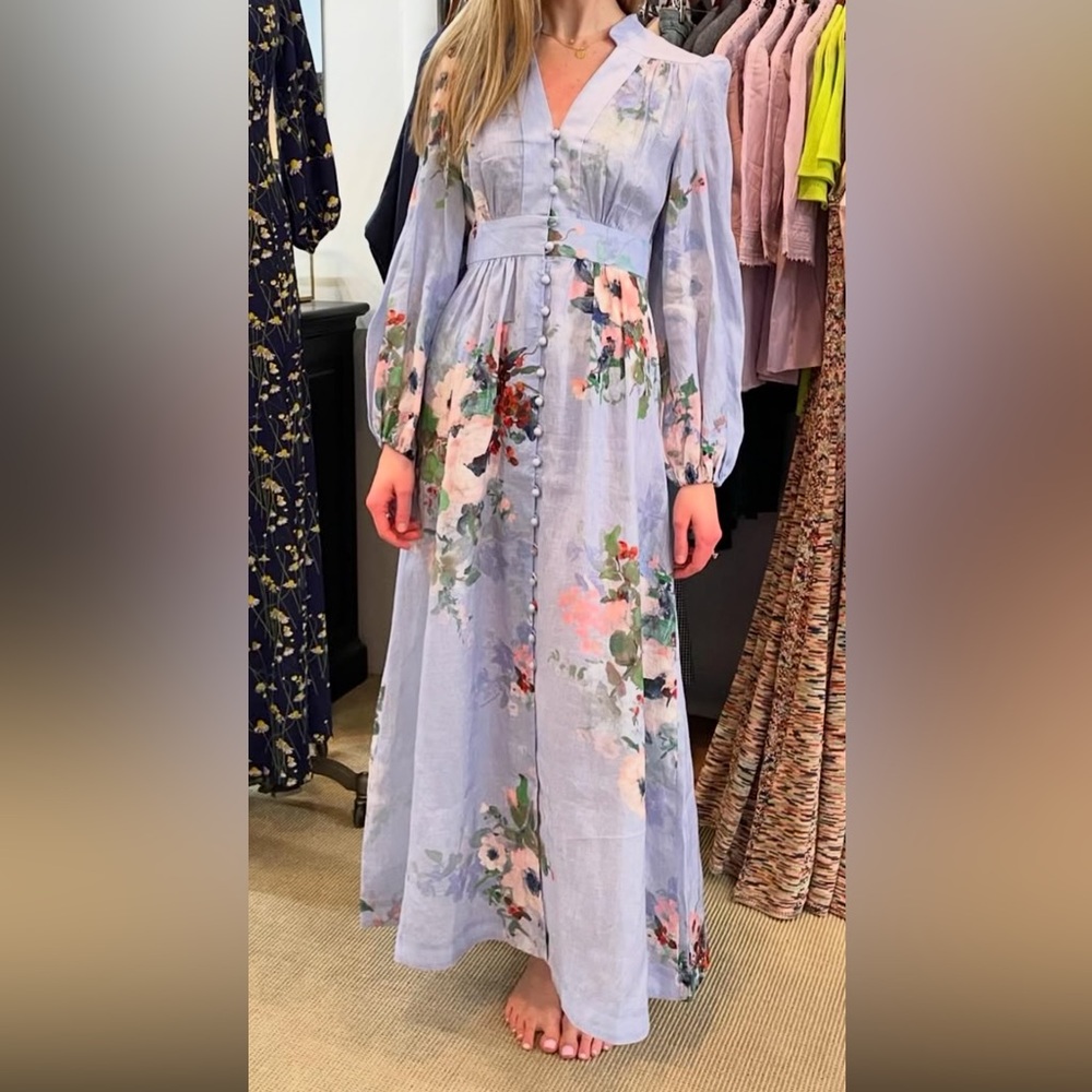 Zimmermann Light Blue Floral Long Sleeve Dress